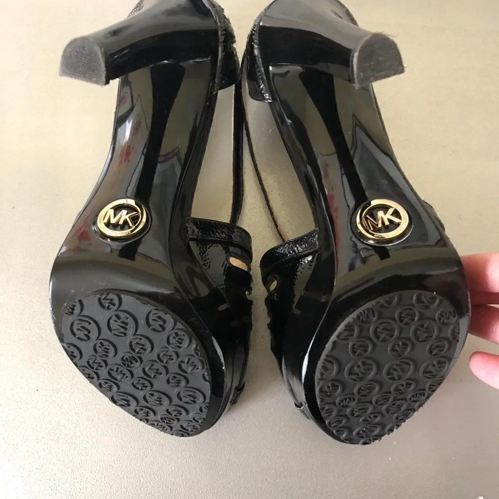 ‎Michael Kors Black Patent Leather Platform Sandals
